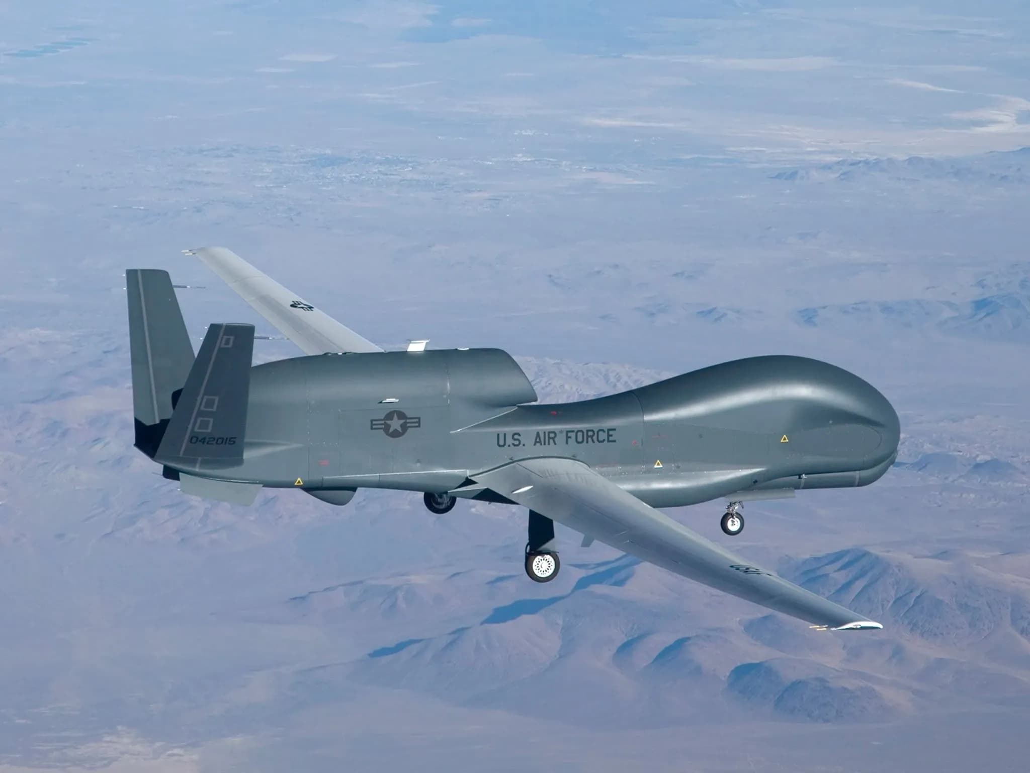 Беспилотный летательный аппарат Global Hawk по размеру сопоставим с самолётом и имеет схожую форму: закруглённый нос, крылья и стабилизаторы.