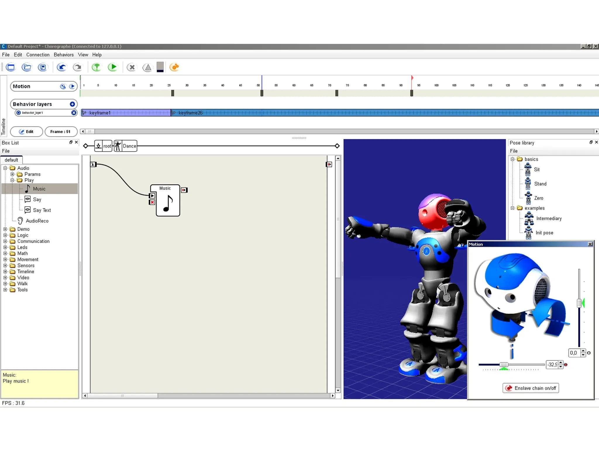 Скриншот экрана с программой drag-and-drop и CAD-моделью робота Nao в действии.